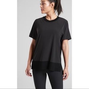 Athleta Zephyr Tee Black Ribbed T Shirt Crewneck